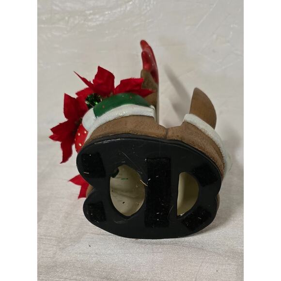 Vintage Christmas Raindeer Hand-painted, Red Poinsetta, Napkin Holderin Holder - Picture 2 of 6